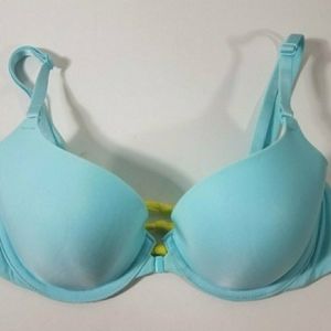 Victoria's Secret  32D Lined Demi Blue Green knots